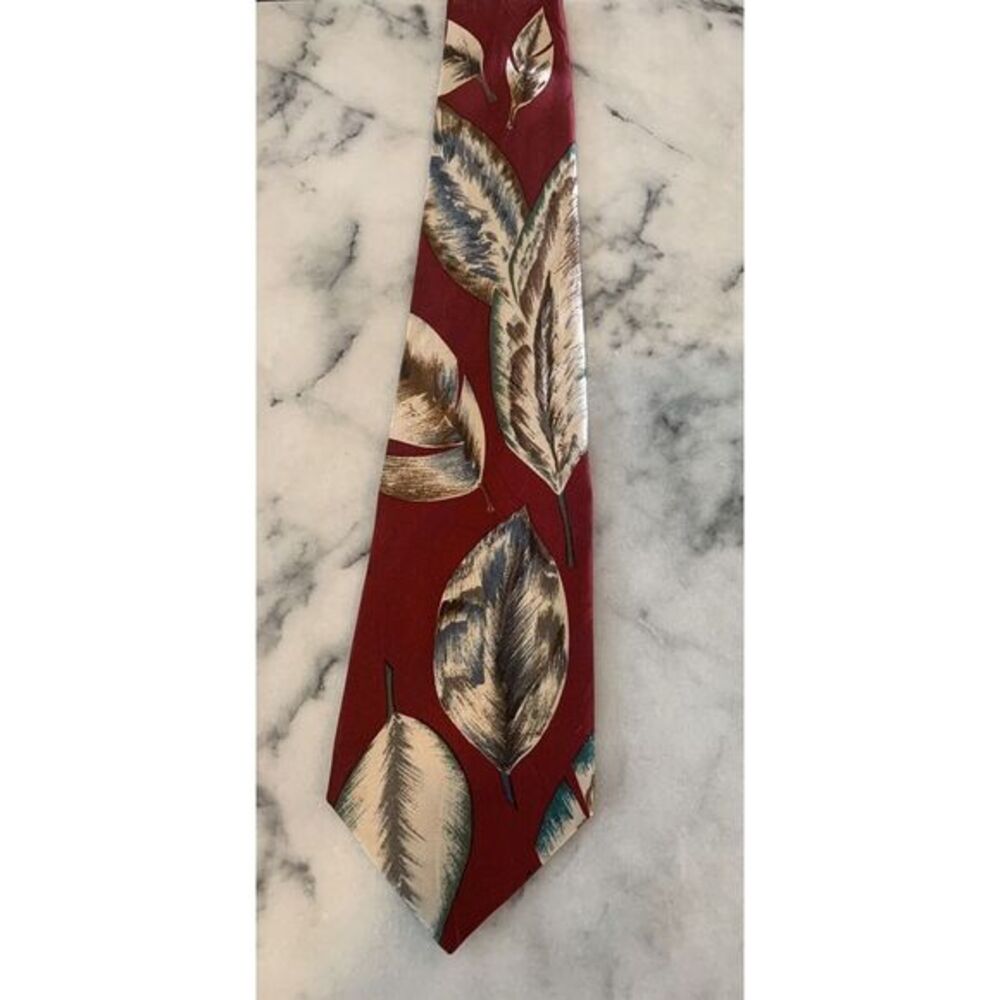 Pierre Cardin 100% Silk Geometric Leaf Leaves Feather Tie Made In USA
